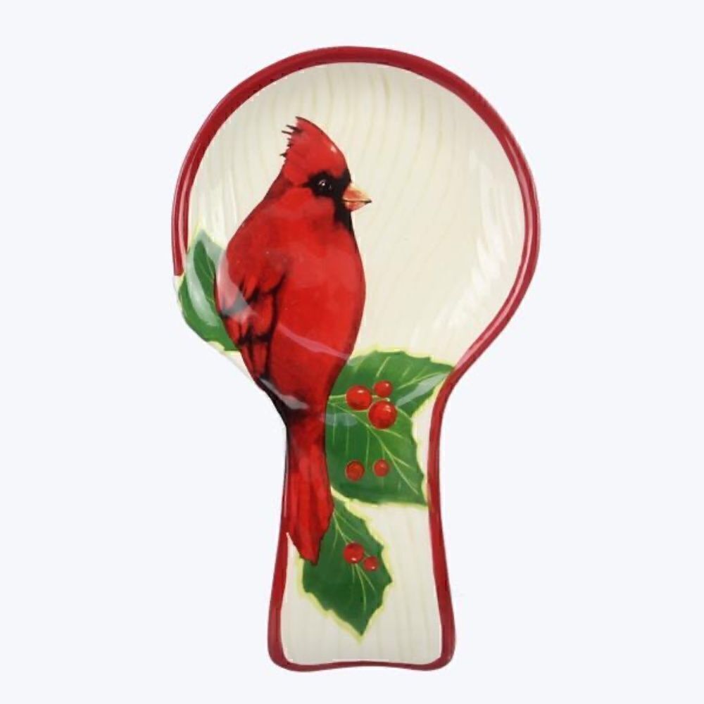 Ceramic Christmas Cardinal Spoon Rest Kitchen Cooking Farmhouse Country New